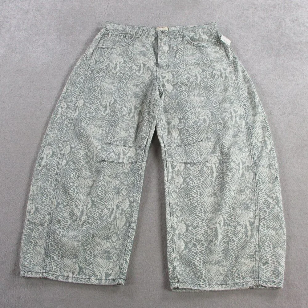 We The Free Jeans Womens 32 Snake Print Good Luck Barrel Wide Leg Pants NEW - Picture 2 of 15